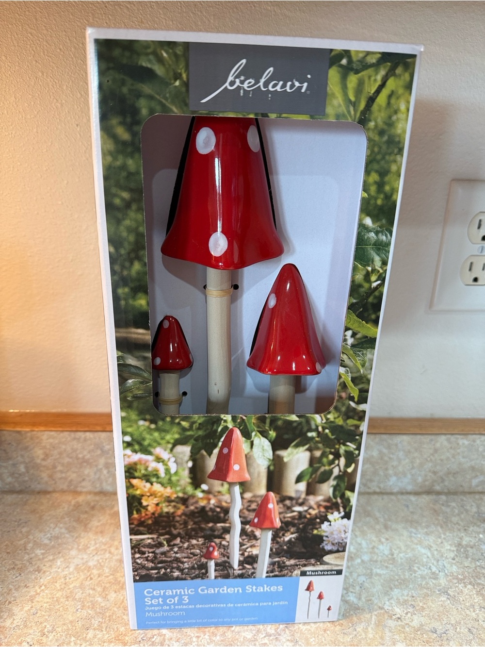 Red Ceramic Mushroom Garden Stakes - Set of 3